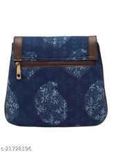 Faux leather indigo sling bag with tassel detail, printed net pattern, single compartment, free size (10x1x10 inches), Made in India